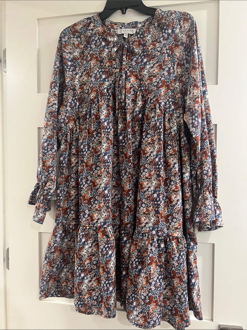 Hayden Los Angeles Navy & Rust Floral Tiered Peasant Dress